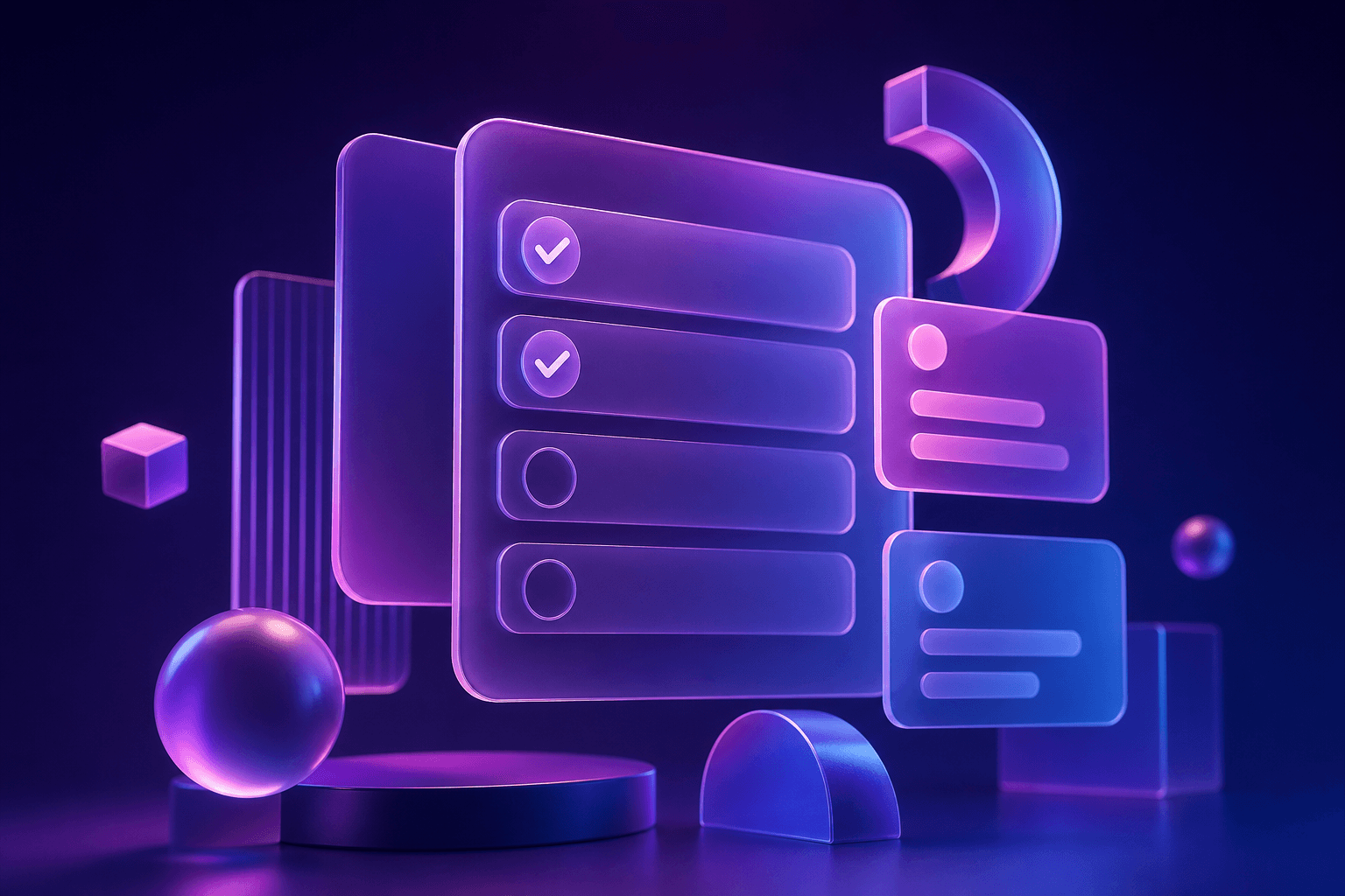 3D illustration of a floating task board with checklists